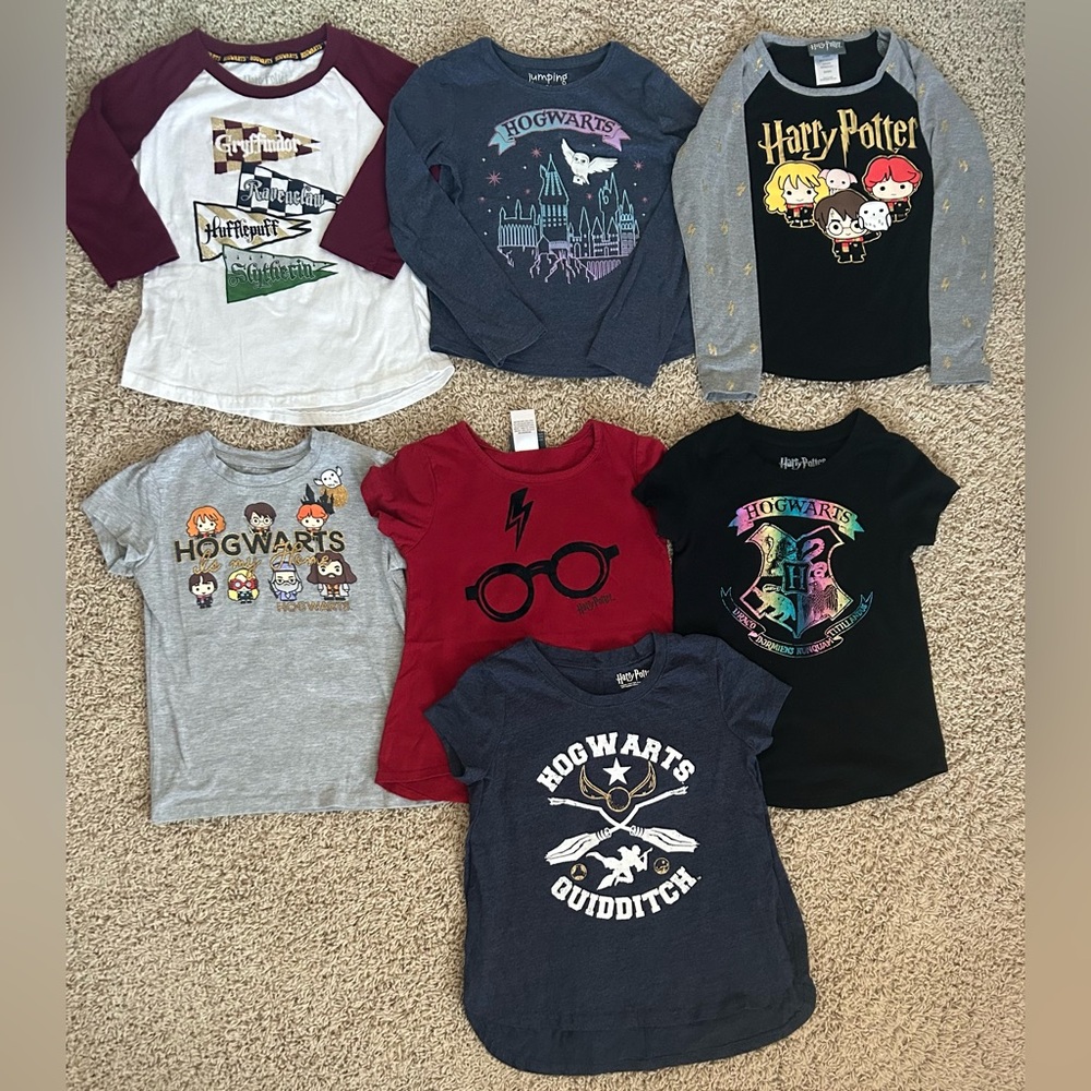 Lot of 7 Harry Potter Hogwarts Girls Size S Small 6/6X Shirts Chibi Hedwig